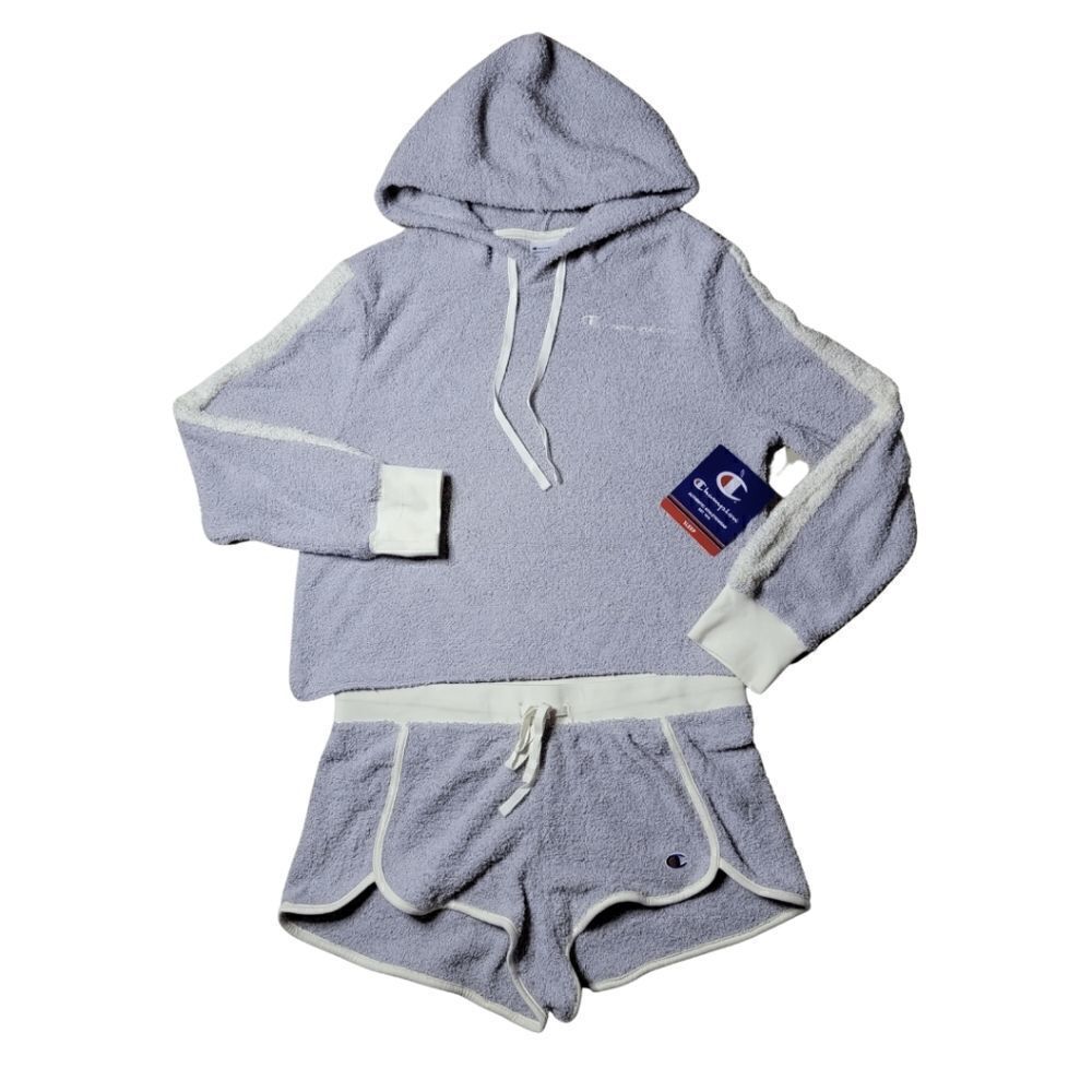 NWT Plush Cropped Hoodie & Shorts Set XL Grey Cream. So soft fits more like lg.